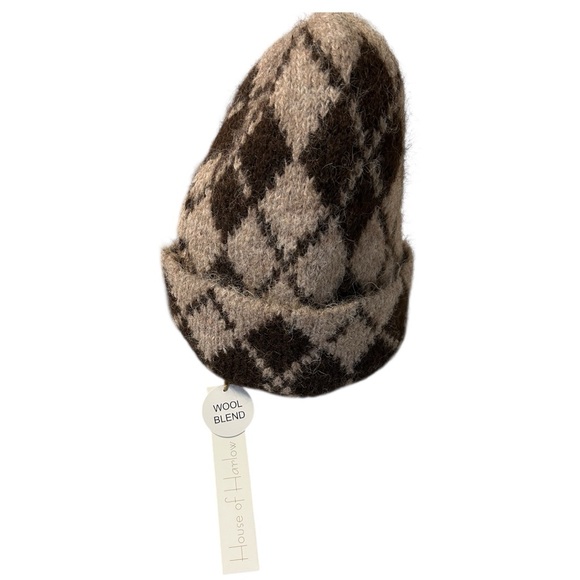 House of Harlow Wool Blend Argyle Beanie Hat - Picture 4 of 9